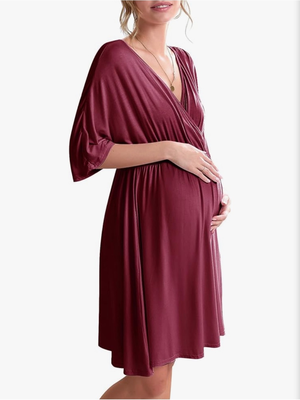 Maternity Wrap Dress - Burgundy Nursing Friendly